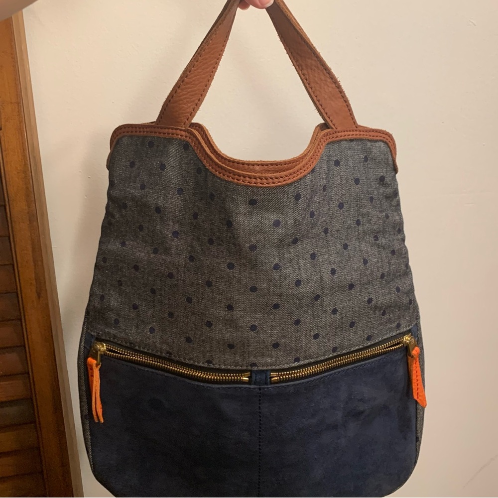 Denim and suede Fossil bag, used in good condition